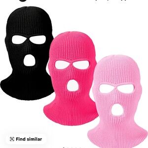 Kids 3-Piece Ski Mask Set - Pink & Black